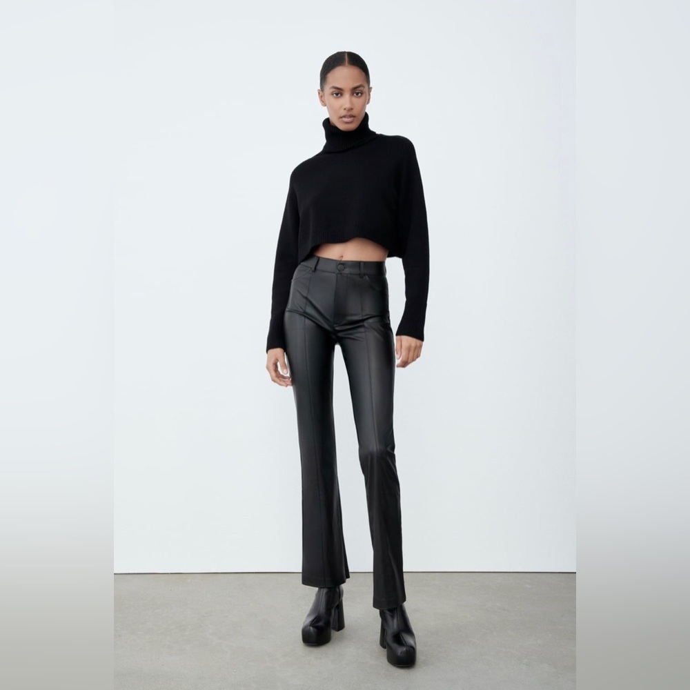 NEW - Zara - Faux Leather Flared Pants - L